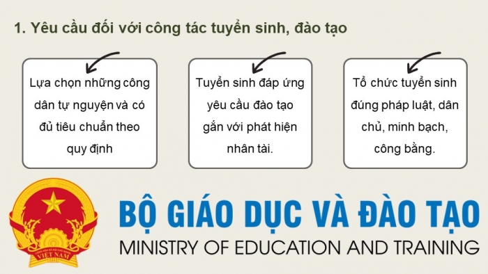 Giáo án điện tử Quốc phòng an ninh 12 cánh diều Bài 3: Công tác tuyển sinh, đào tạo trong các trường Quân đội nhân dân Việt Nam và Công an nhân dân Việt Nam