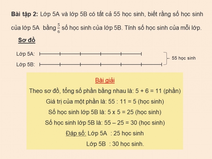 Giáo án PPT dạy thêm Toán 5 Chân trời bài 10: Tìm hai số khi biết tổng và tỉ số của hai số đó