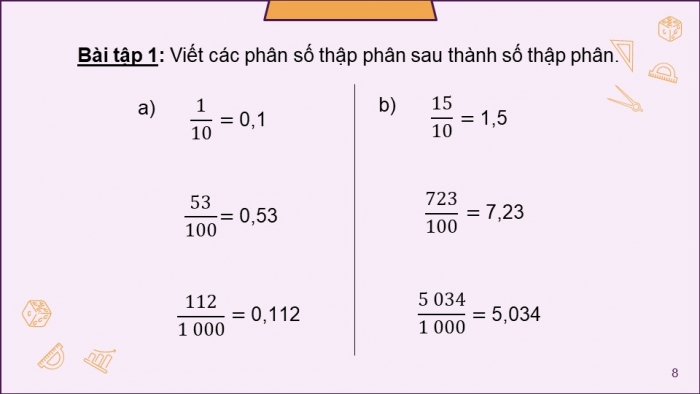 Giáo án PPT dạy thêm Toán 5 Chân trời bài 18: Số thập phân