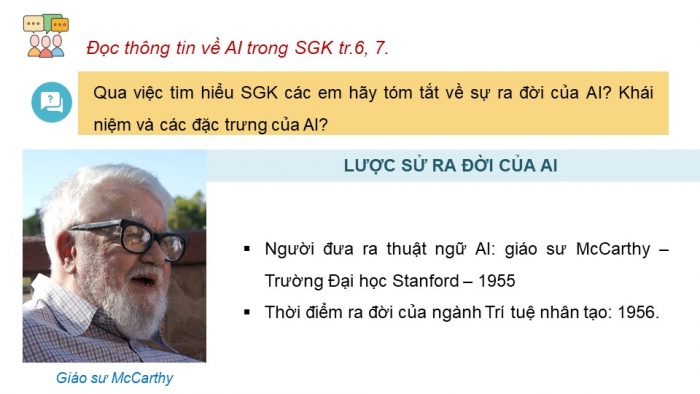 Giáo án điện tử Tin học ứng dụng 12 chân trời Bài A2: Trí tuệ nhân tạo và cuộc sống