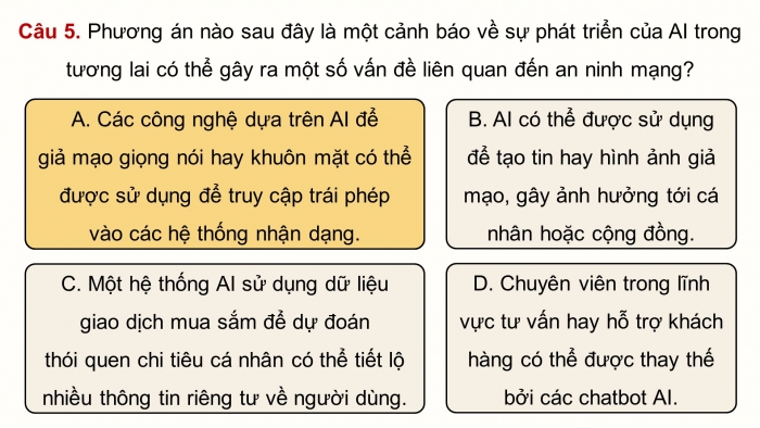 Giáo án điện tử Tin học ứng dụng 12 chân trời Bài A2: Trí tuệ nhân tạo và cuộc sống (P2)