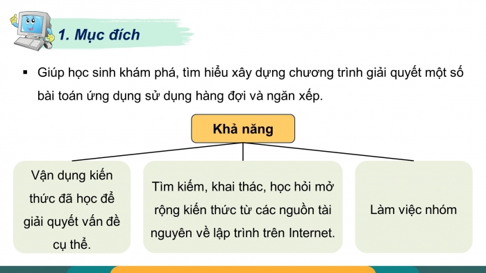 Giáo án điện tử chuyên đề Khoa học máy tính 12 cánh diều Bài 4 Dự án học tập: Xây dựng chương trình sử dụng kiểu dữ liệu hàng đợi và ngăn xếp