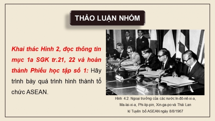 Giáo án điện tử Lịch sử 12 chân trời Bài 4: Sự ra đời và phát triển của Hiệp hội các quốc gia Đông Nam Á (ASEAN)