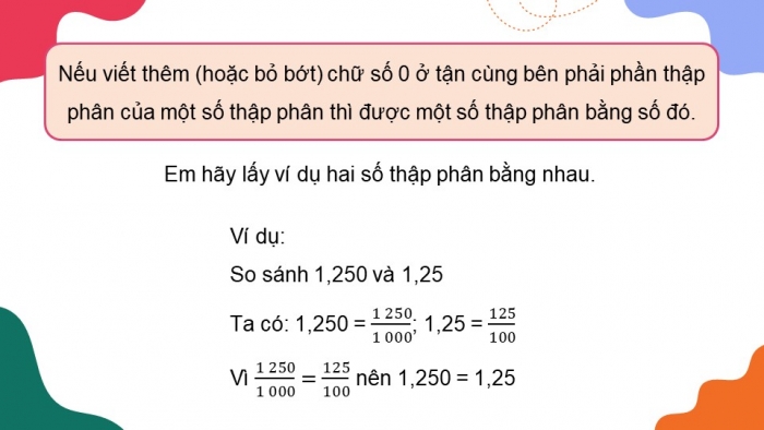 Giáo án PPT dạy thêm Toán 5 Chân trời bài 20: Số thập phân bằng nhau