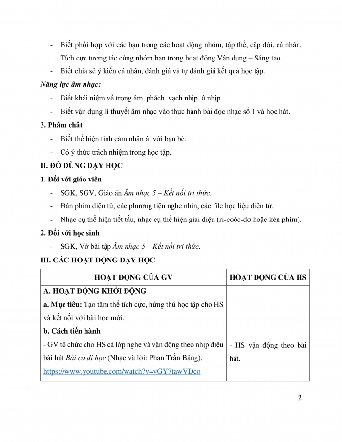 Giáo án và PPT Âm nhạc 5 kết nối Tiết 1: Lí thuyết âm nhạc Trọng âm, phách, vạch nhịp, ô nhịp; Đọc nhạc Bài số 1