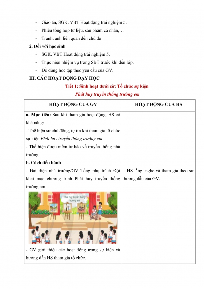 Giáo án và PPT Hoạt động trải nghiệm 5 cánh diều Chủ đề 1: Tự hào truyền thống trường em - Tuần 3