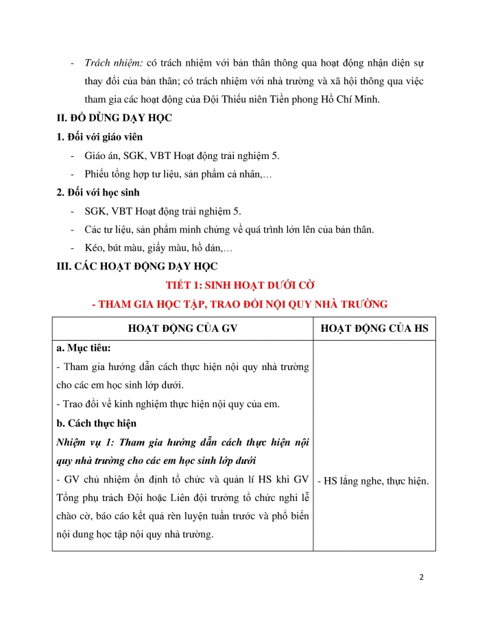 Giáo án và PPT Hoạt động trải nghiệm 5 chân trời bản 1 Chủ đề 1: Em và trường tiểu học thân yêu - Tuần 2