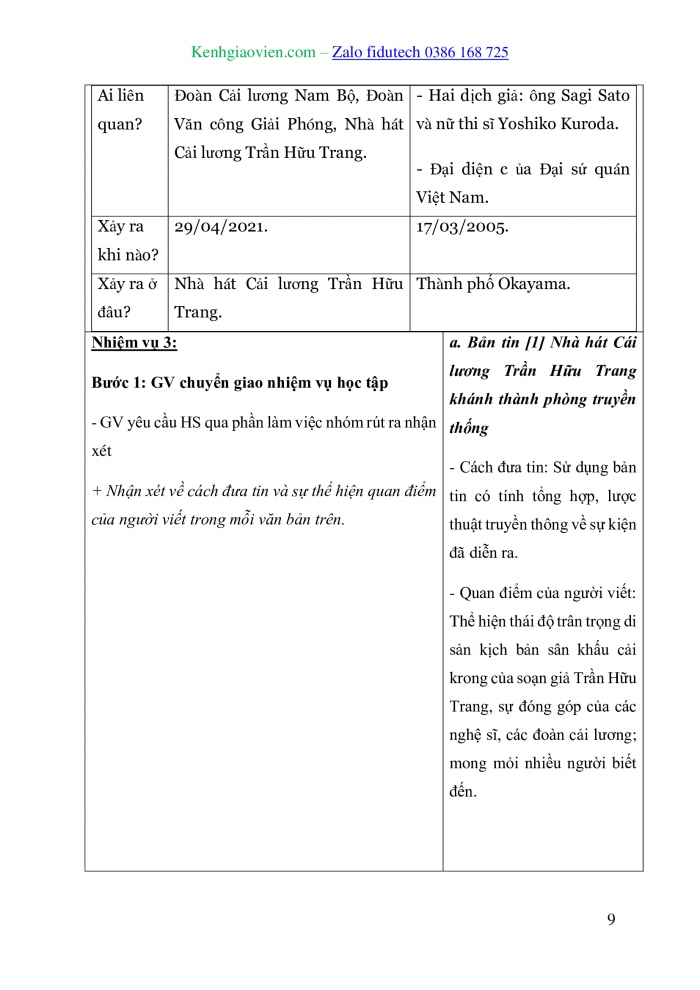 Giáo án và PPT Ngữ văn 10 chân trời Bài 4: Nhà hát Cải lương Trần Hữu Trang khánh thành phòng truyền thống; Thêm một bản dịch “Truyện Kiều” sang tiếng Nhật