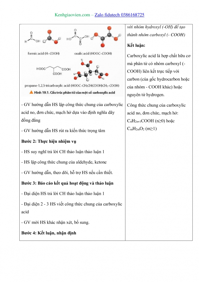 Giáo án và PPT Hoá học 11 chân trời Bài 19: Carboxylic acid