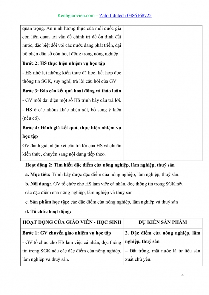 Giáo án và PPT Địa lí 10 cánh diều Bài 20: Vai trò, đặc điểm, các nhân tố ảnh hưởng đến sự phát triển và phân bố nông nghiệp, lâm nghiệp, thuỷ sản