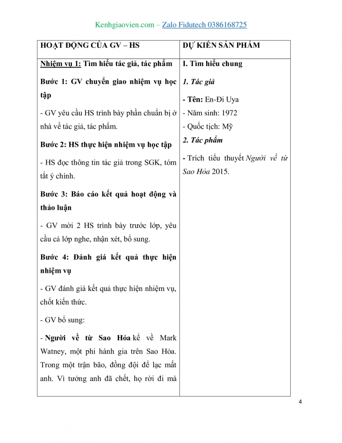 Giáo án và PPT Ngữ văn 7 cánh diều Bài 3: Nhật trình Sol 6 (En-đi Uya)