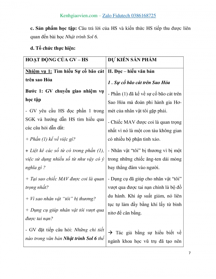 Giáo án và PPT Ngữ văn 7 cánh diều Bài 3: Nhật trình Sol 6 (En-đi Uya)