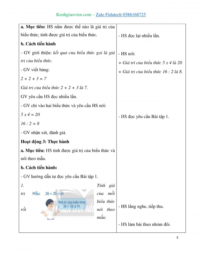 Giáo án và PPT Toán 3 chân trời bài Làm quen với biểu thức