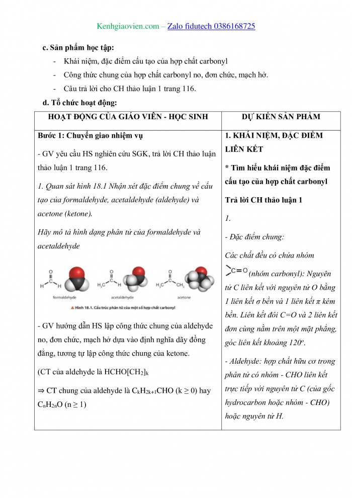 Giáo án và PPT Hoá học 11 chân trời Bài 18: Hợp chất carbonyl