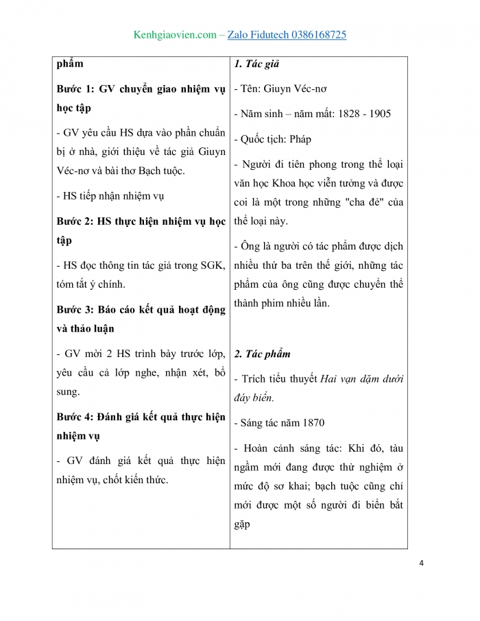 Giáo án và PPT Ngữ văn 7 cánh diều Bài 3: Bạch tuộc (Giuyn Véc-nơ)