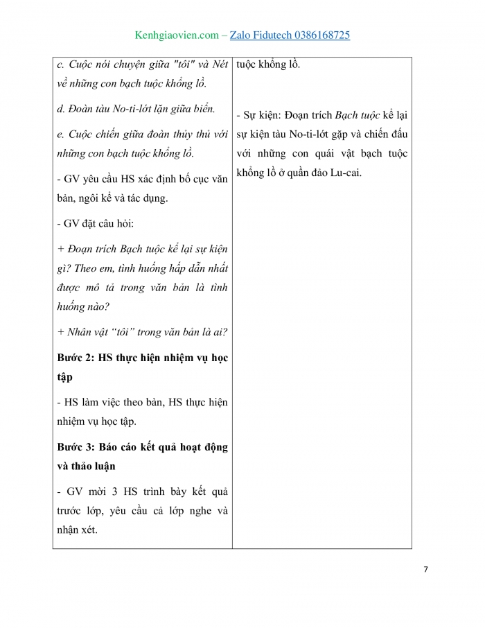 Giáo án và PPT Ngữ văn 7 cánh diều Bài 3: Bạch tuộc (Giuyn Véc-nơ)