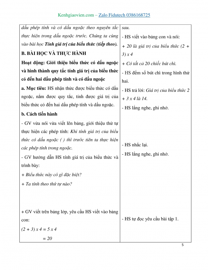 Giáo án và PPT Toán 3 chân trời bài Tính giá trị của biểu thức (tiếp theo) (2)