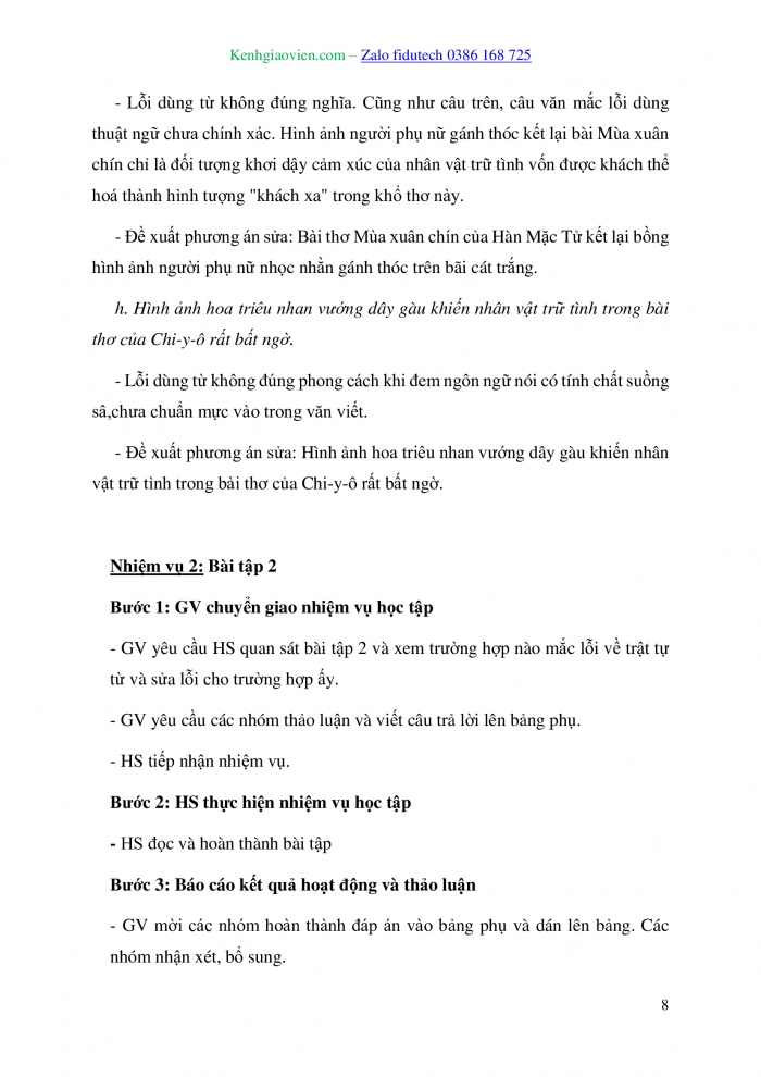 Giáo án và PPT Ngữ văn 10 kết nối Bài 2: Lỗi dùng từ, lỗi về trật tự từ và cách sửa