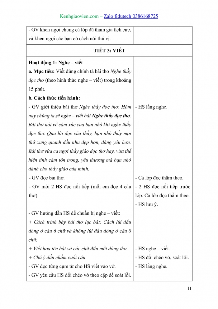 Giáo án và PPT Tiếng Việt 3 kết nối Bài 13: Nghe – viết Nghe thầy đọc thơ; Phân biệt l/n, ăn/ăng