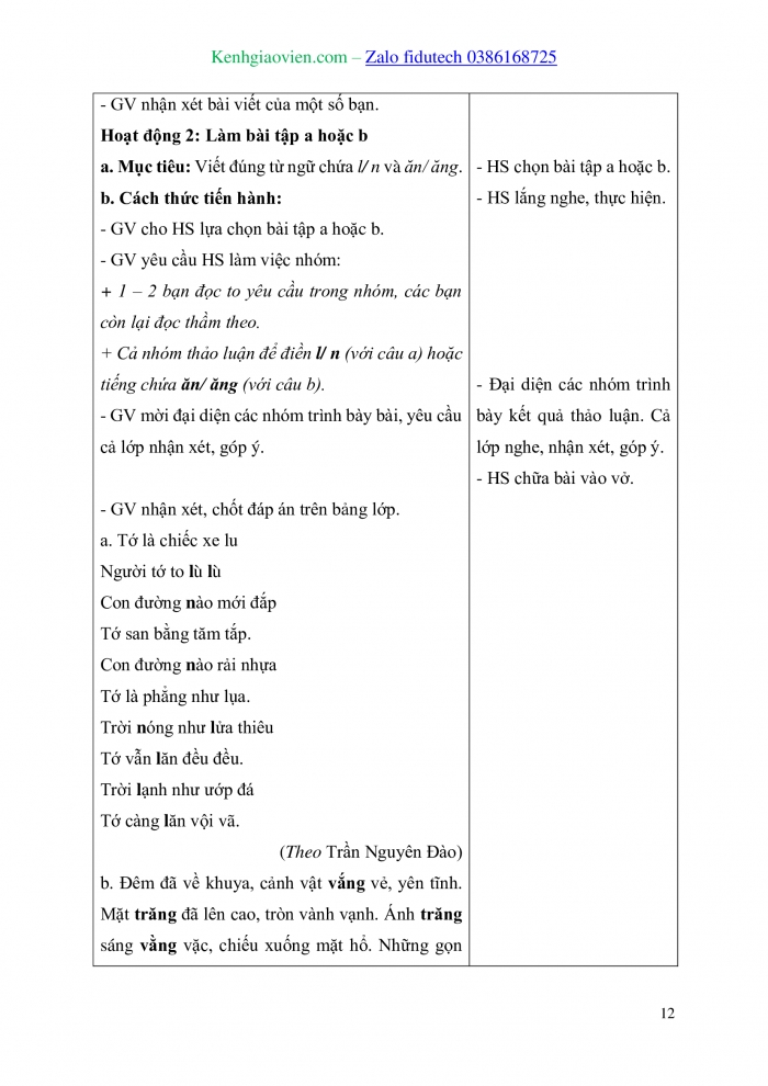 Giáo án và PPT Tiếng Việt 3 kết nối Bài 13: Nghe – viết Nghe thầy đọc thơ; Phân biệt l/n, ăn/ăng