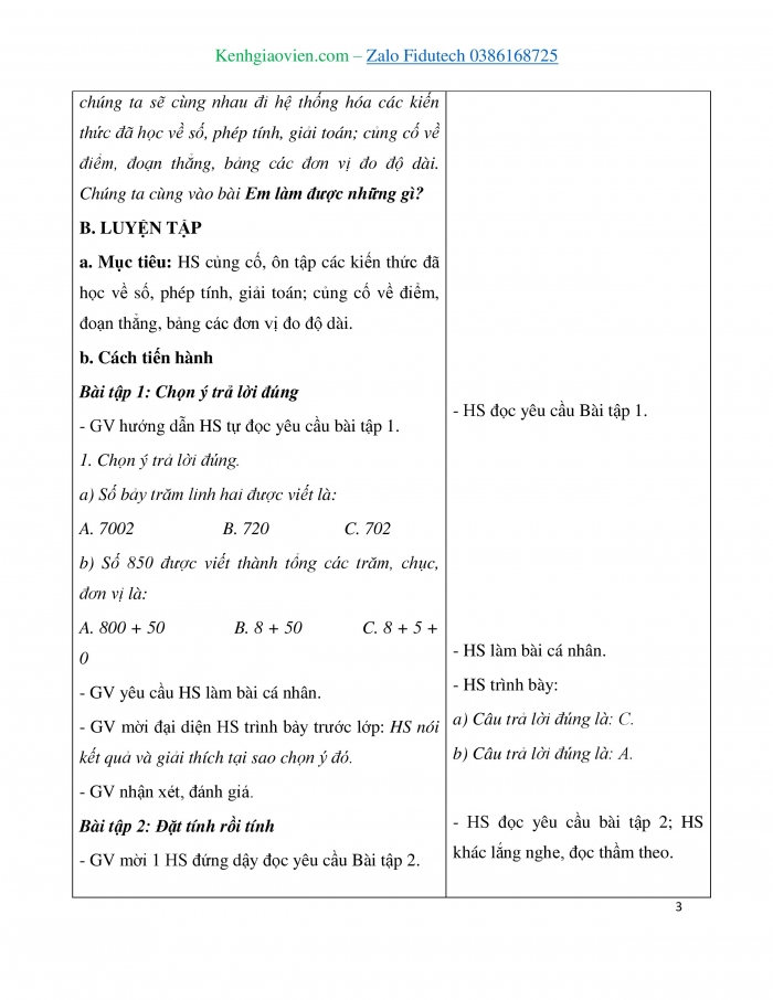 Giáo án và PPT Toán 3 chân trời bài Em làm được những gì? (Chương 1) (2)