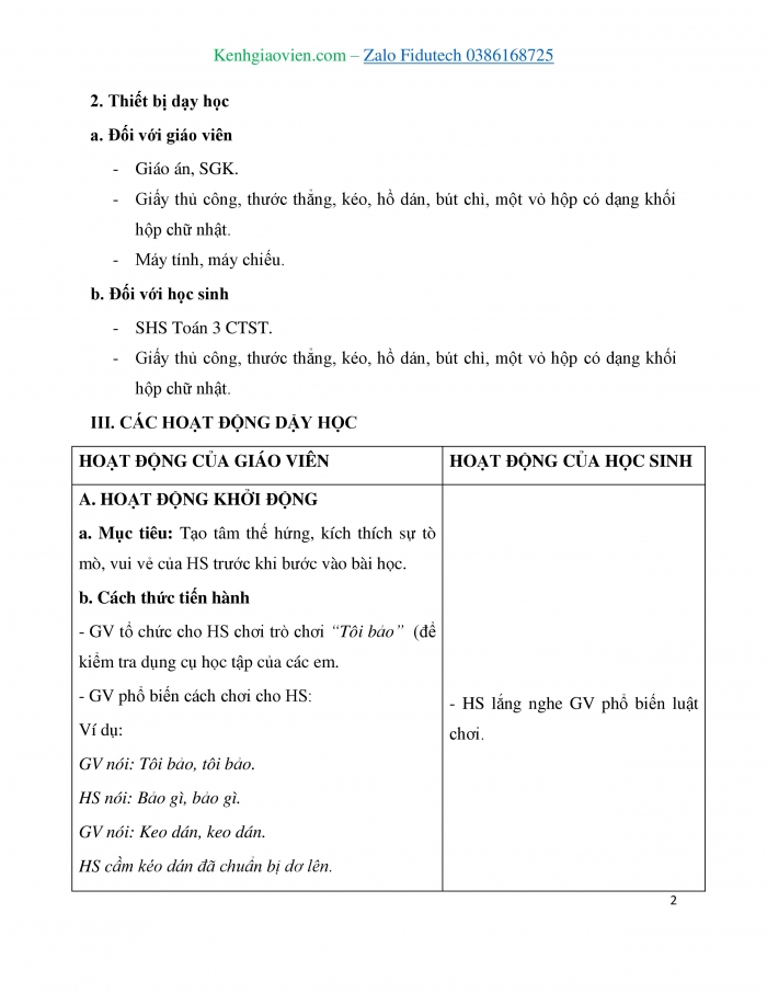 Giáo án và PPT Toán 3 chân trời bài Thực hành và trải nghiệm: Làm hộp bút từ vỏ hộp đã qua sử dụng