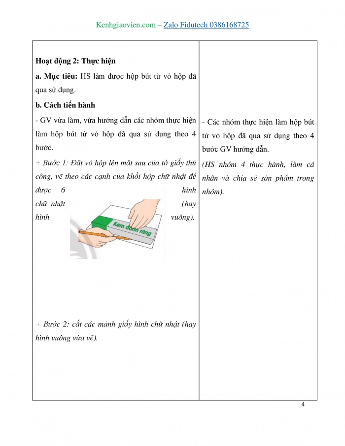 Giáo án và PPT Toán 3 chân trời bài Thực hành và trải nghiệm: Làm hộp bút từ vỏ hộp đã qua sử dụng