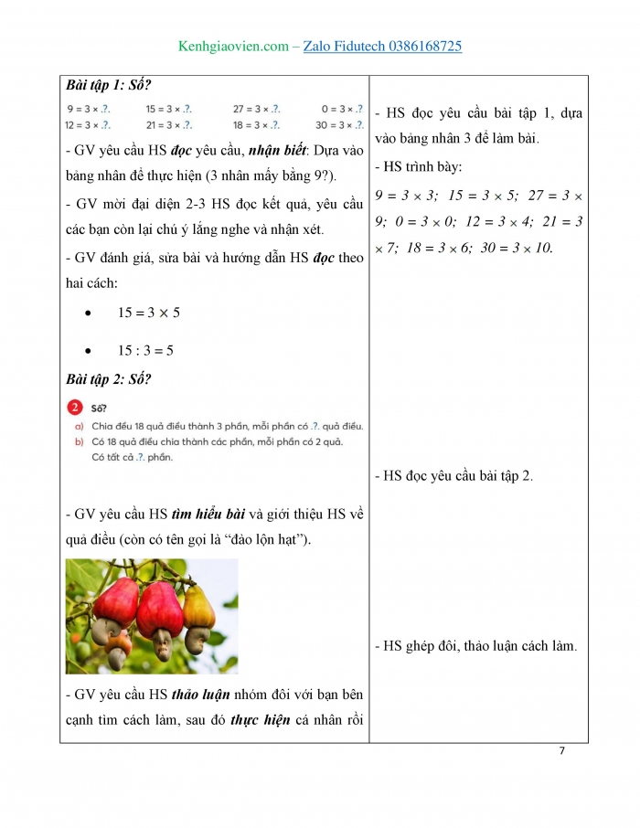 Giáo án và PPT Toán 3 chân trời bài Bảng chia 3