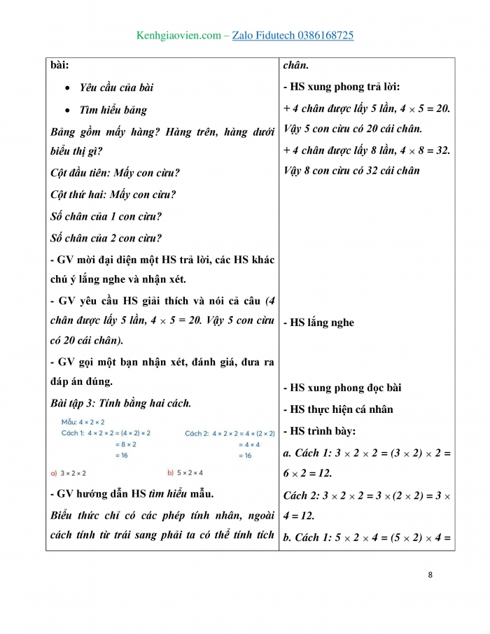 Giáo án và PPT Toán 3 chân trời bài Bảng nhân 4