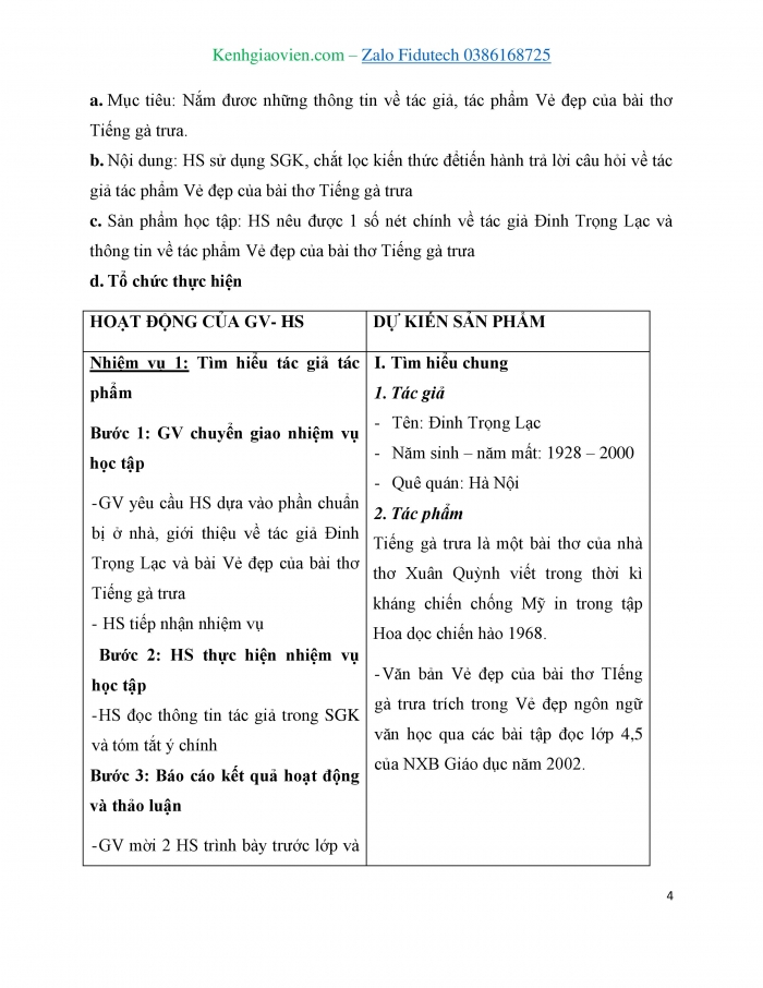 Giáo án và PPT Ngữ văn 7 cánh diều Bài 4: Vẻ đẹp của bài thơ “Tiếng gà trưa” (Đinh Trọng Lạc)