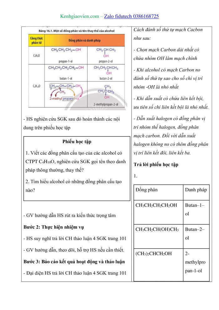 Giáo án và PPT Hoá học 11 chân trời Bài 16: Alcohol