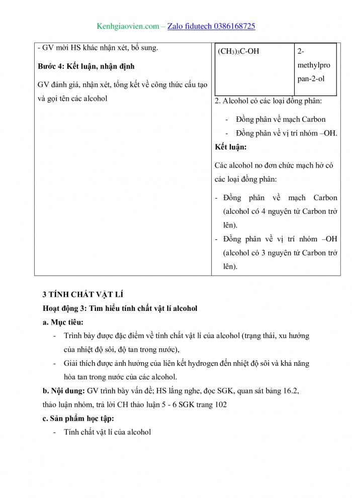 Giáo án và PPT Hoá học 11 chân trời Bài 16: Alcohol