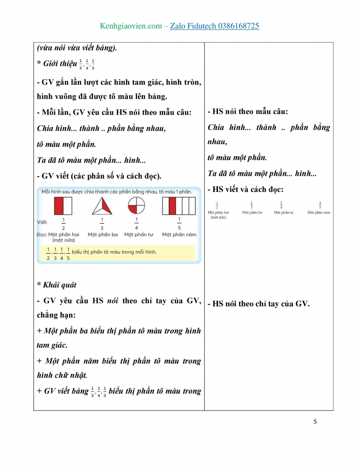 Giáo án và PPT Toán 3 chân trời bài Một phần hai, một phần ba, một phần tư, một phần năm