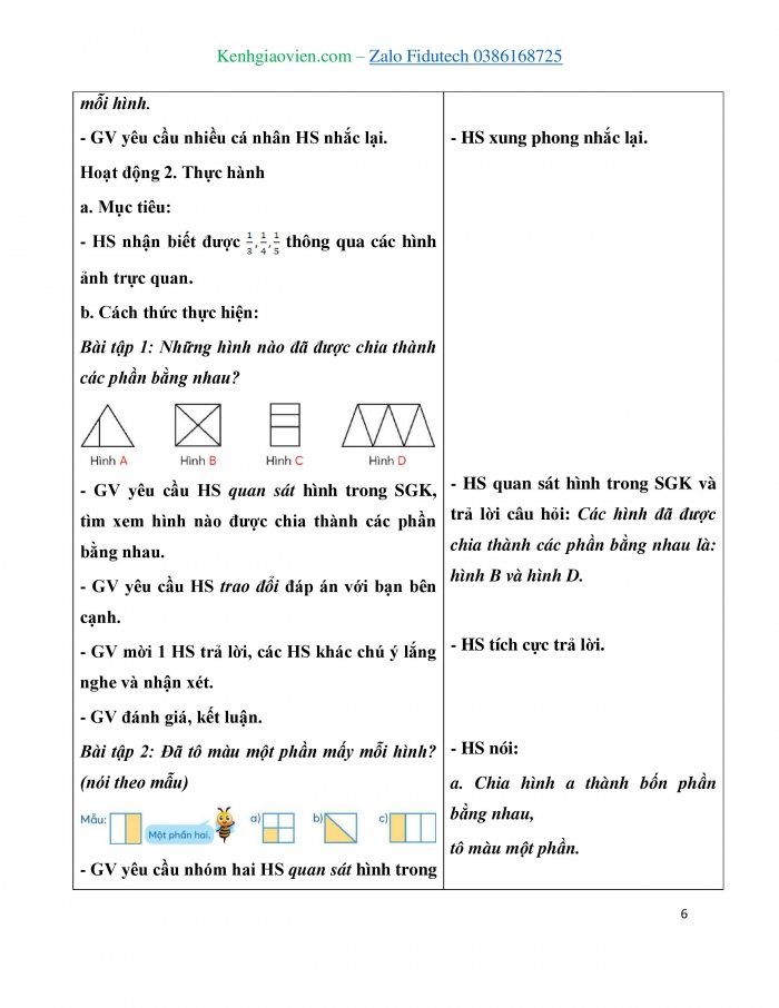 Giáo án và PPT Toán 3 chân trời bài Một phần hai, một phần ba, một phần tư, một phần năm