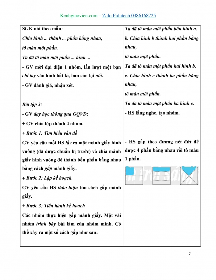 Giáo án và PPT Toán 3 chân trời bài Một phần hai, một phần ba, một phần tư, một phần năm