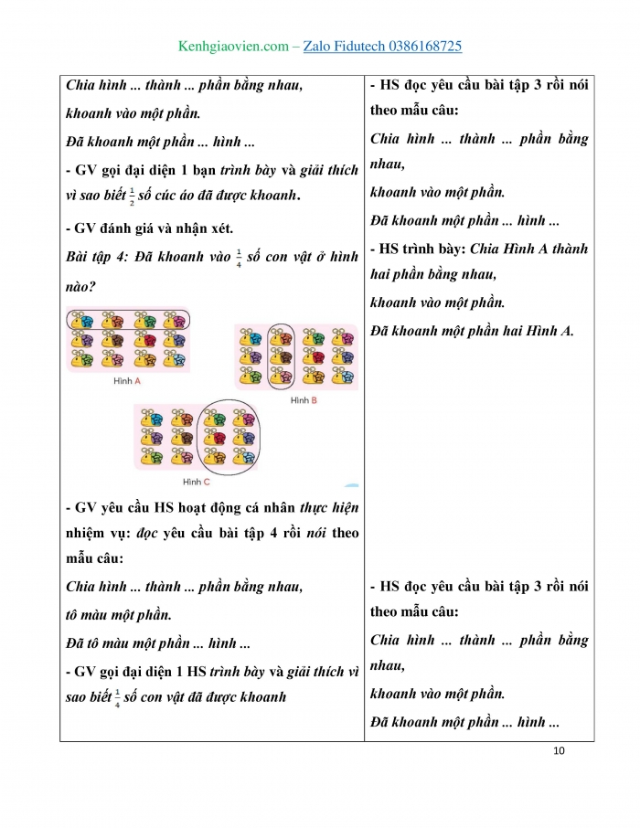 Giáo án và PPT Toán 3 chân trời bài Một phần hai, một phần ba, một phần tư, một phần năm