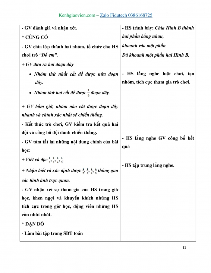 Giáo án và PPT Toán 3 chân trời bài Một phần hai, một phần ba, một phần tư, một phần năm