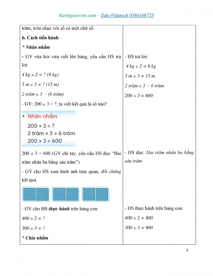 Giáo án và PPT Toán 3 chân trời bài Nhân nhẩm, chia nhẩm