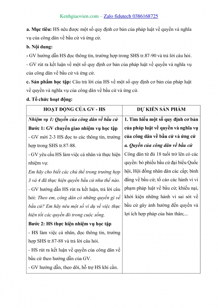 Giáo án và PPT Kinh tế pháp luật 11 kết nối Bài 14: Quyền và nghĩa vụ của công dân về bầu cử và ứng cử