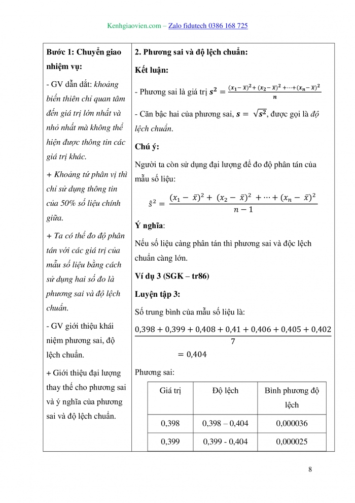 Giáo án và PPT Toán 10 kết nối Bài 14: Các số đặc trưng đo độ phân tán