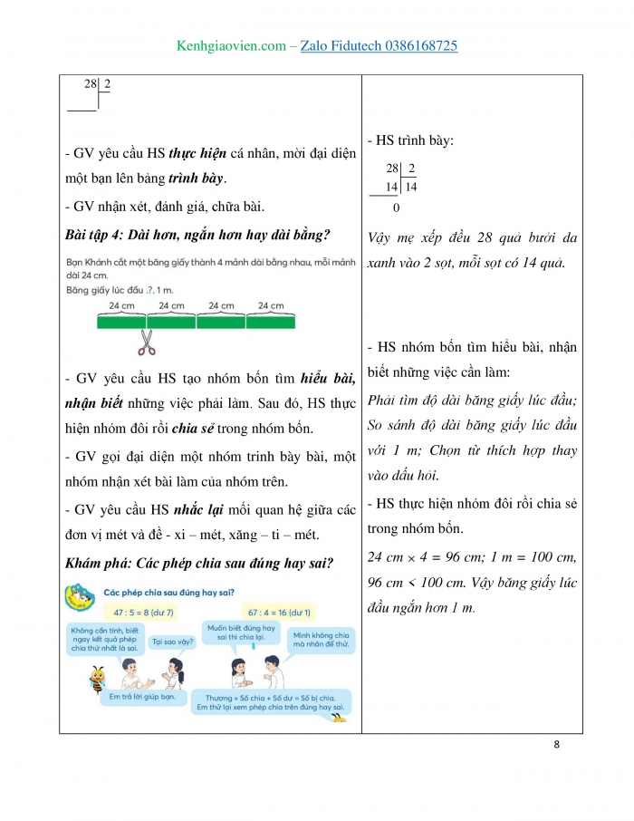 Giáo án và PPT Toán 3 chân trời bài Chia số có hai chữ số cho số có một chữ số