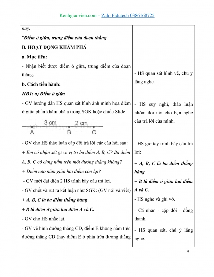 Giáo án và PPT Toán 3 kết nối Bài 16: Điểm ở giữa, trung điểm của đoạn thẳng