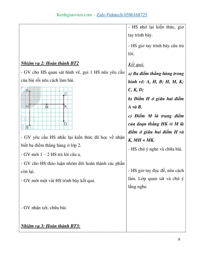 Giáo án và PPT Toán 3 kết nối Bài 16: Điểm ở giữa, trung điểm của đoạn thẳng