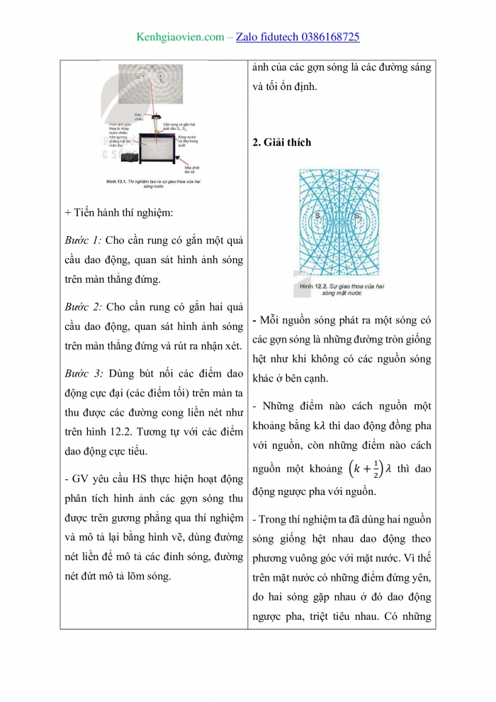 Giáo án và PPT Vật lí 11 kết nối Bài 12: Giao thoa sóng