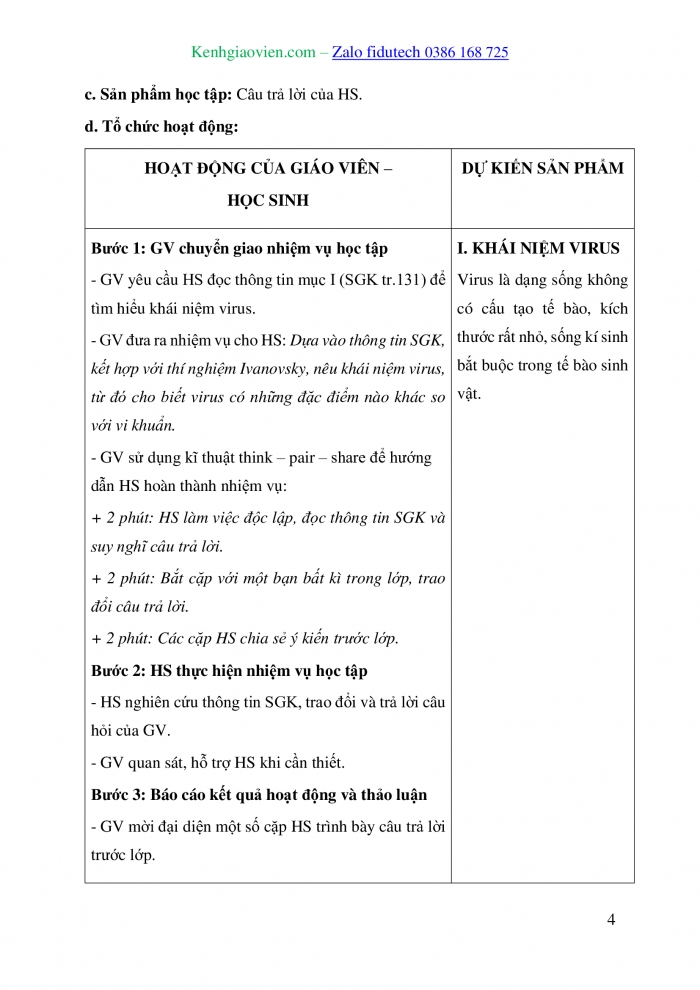 Giáo án và PPT Sinh học 10 cánh diều Bài 21: Khái niệm, cấu tạo và chu trình nhân lên của virus