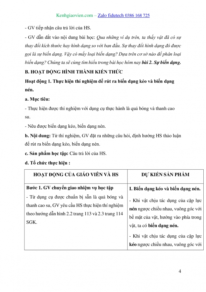 Giáo án và PPT Vật lí 10 cánh diều Bài 2: Sự biến dạng