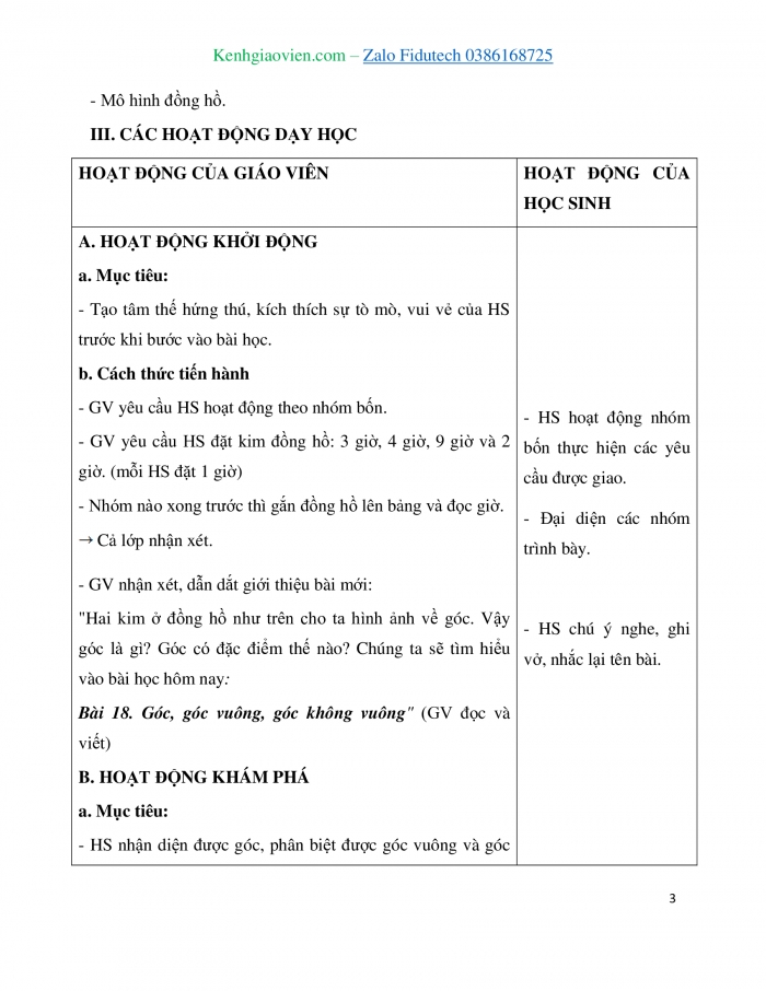 Giáo án và PPT Toán 3 kết nối Bài 18: Góc, góc vuông, góc không vuông