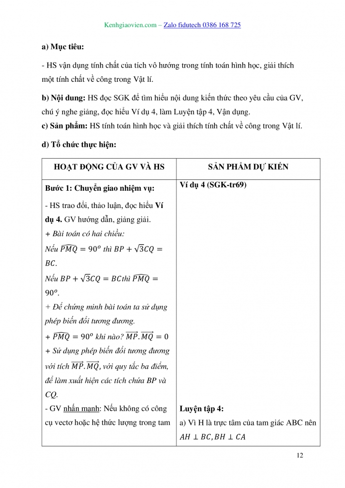 Giáo án và PPT Toán 10 kết nối Bài 11: Tích vô hướng của hai vectơ