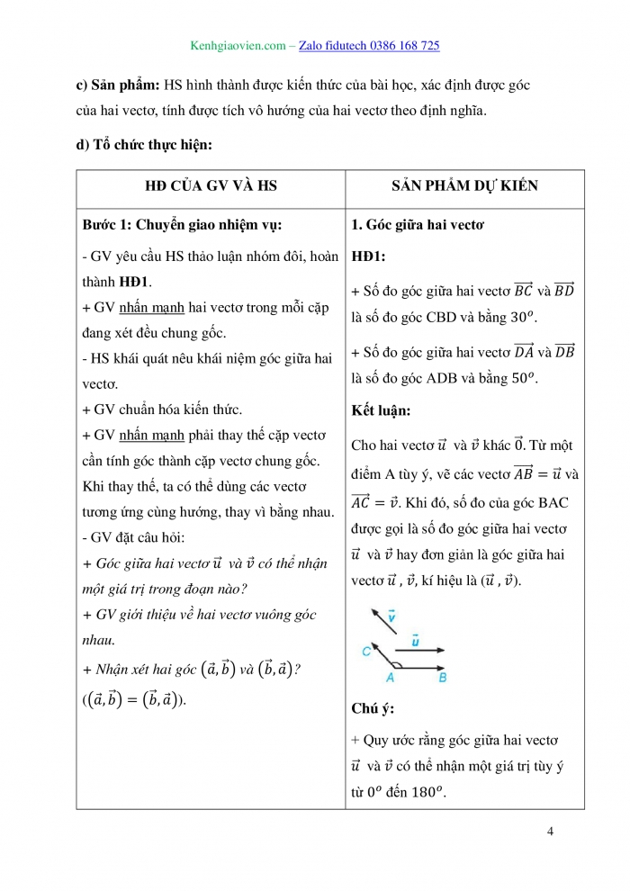 Giáo án và PPT Toán 10 kết nối Bài 11: Tích vô hướng của hai vectơ