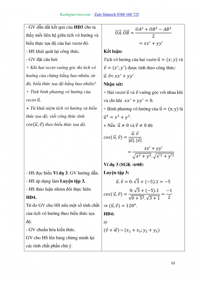Giáo án và PPT Toán 10 kết nối Bài 11: Tích vô hướng của hai vectơ